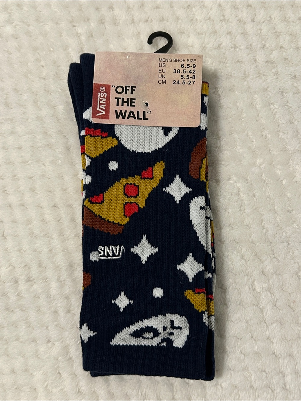 VANS “Off The Wall” Men's Navy Pizza & Skull Crew Socks - 1 Pair Medium (6.5-9)
